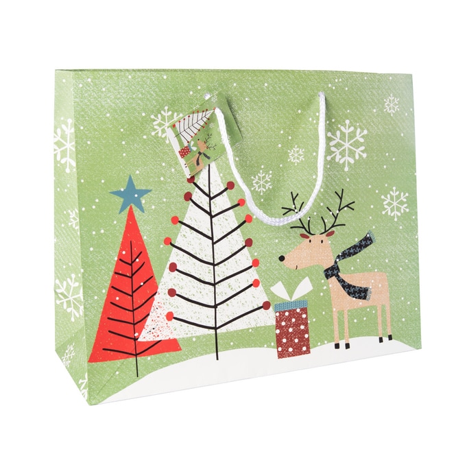 Geschenktasche Rentier im Wald - aus Papier - ca. 32x26x12,5 cm