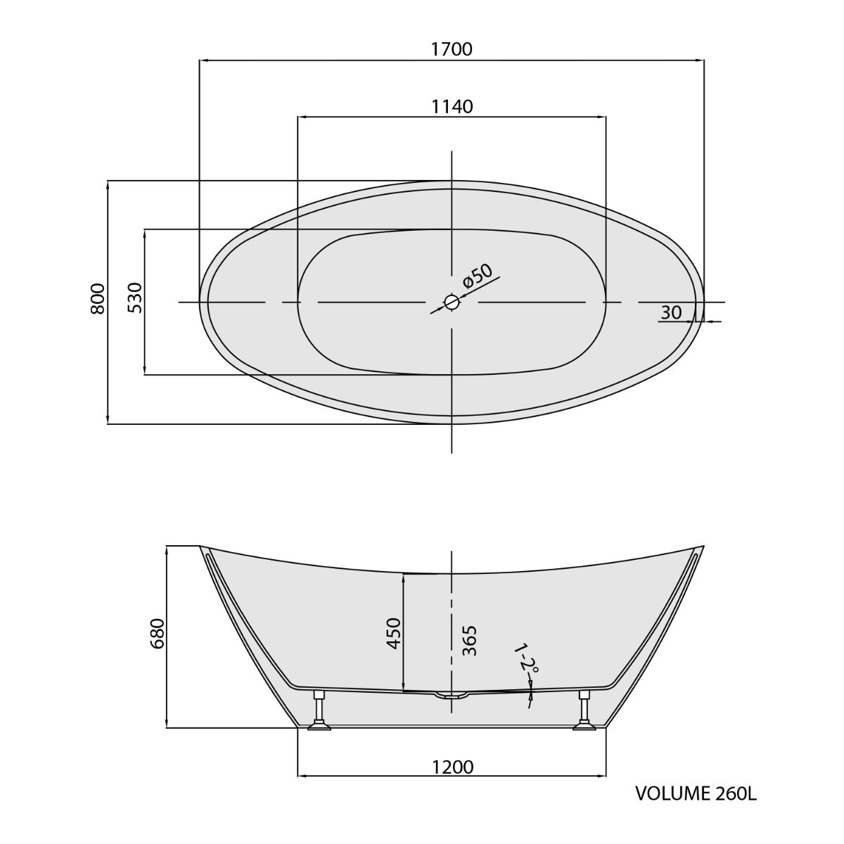 Polysan Avila vrijstaand bad 170x80x68cm wit glans