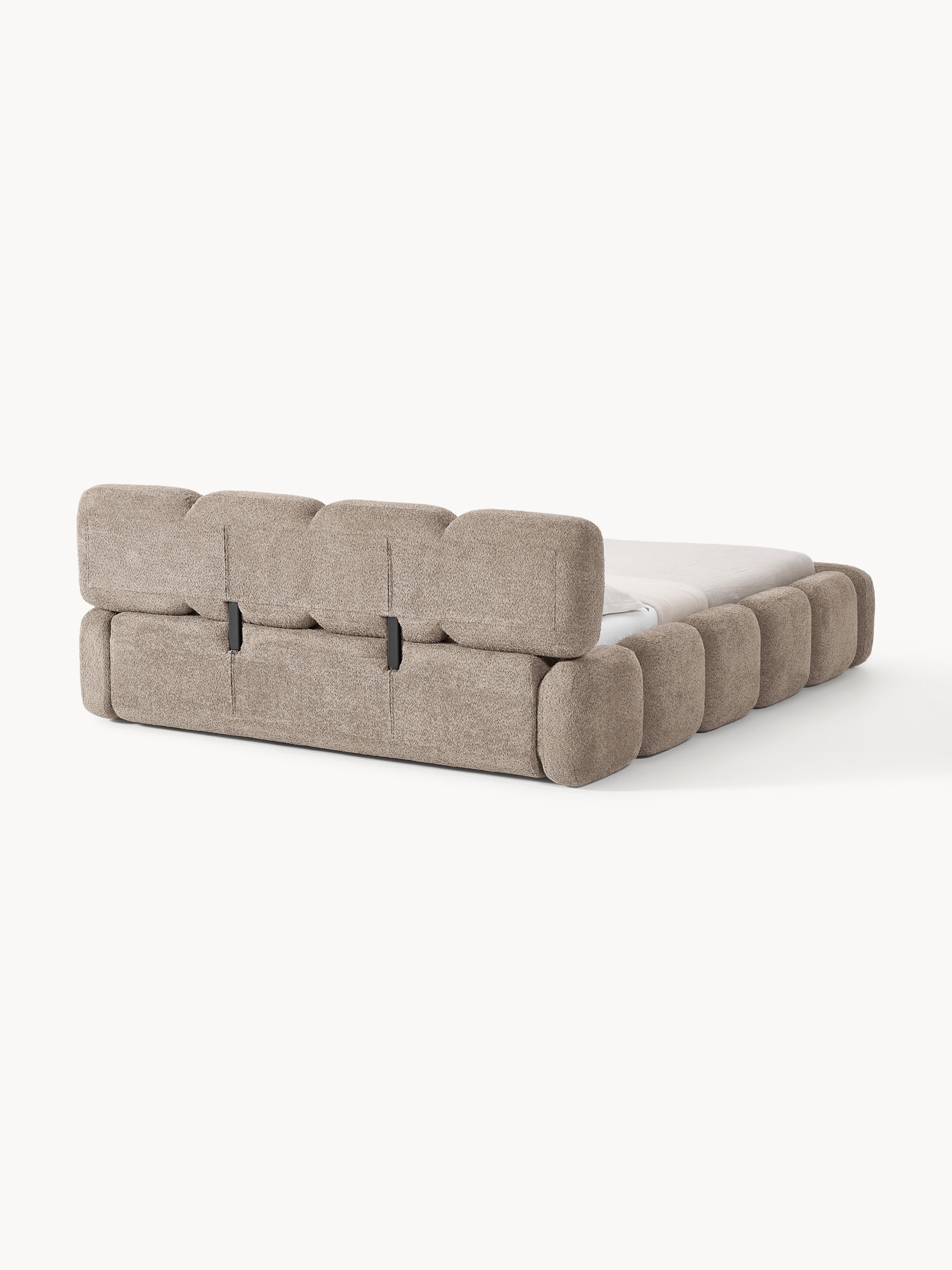 Gestoffeerd bed Tayla van teddy bouclé met opbergruimte