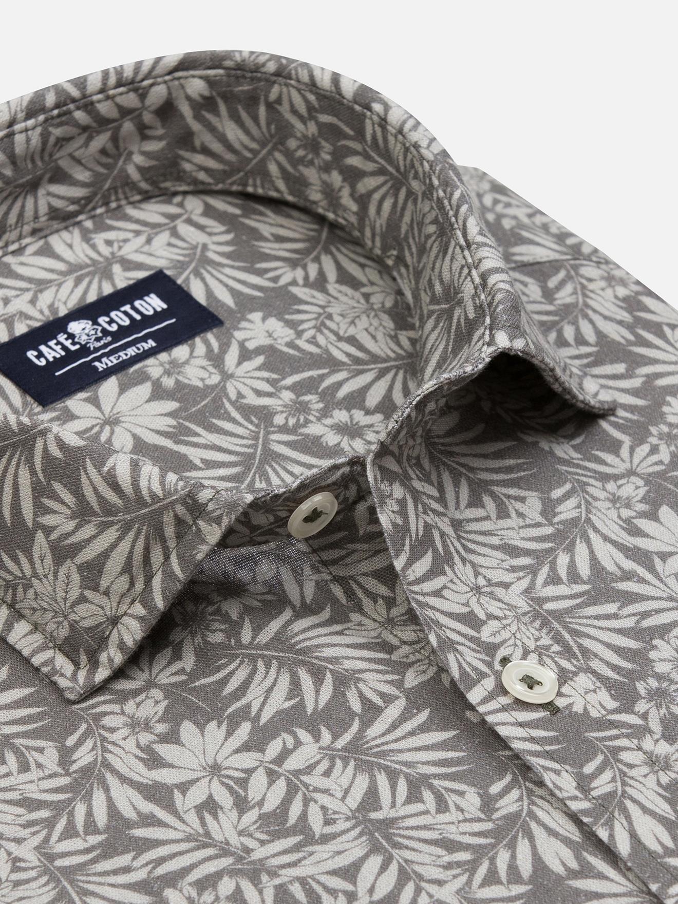 Chemise Spike en lin kaki à motif floral