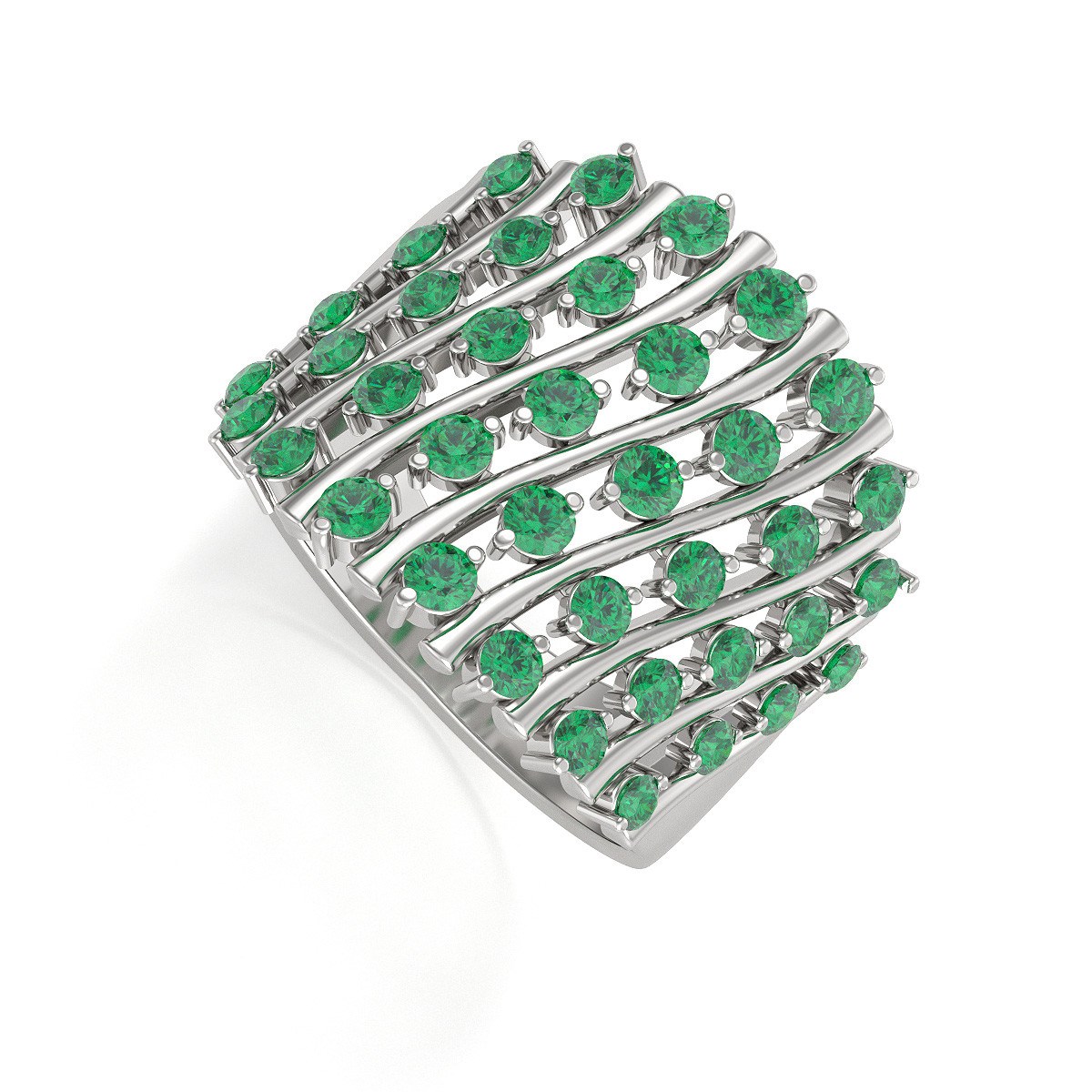 Bague ADEN Or 585 Blanc Emeraude 6.92grs