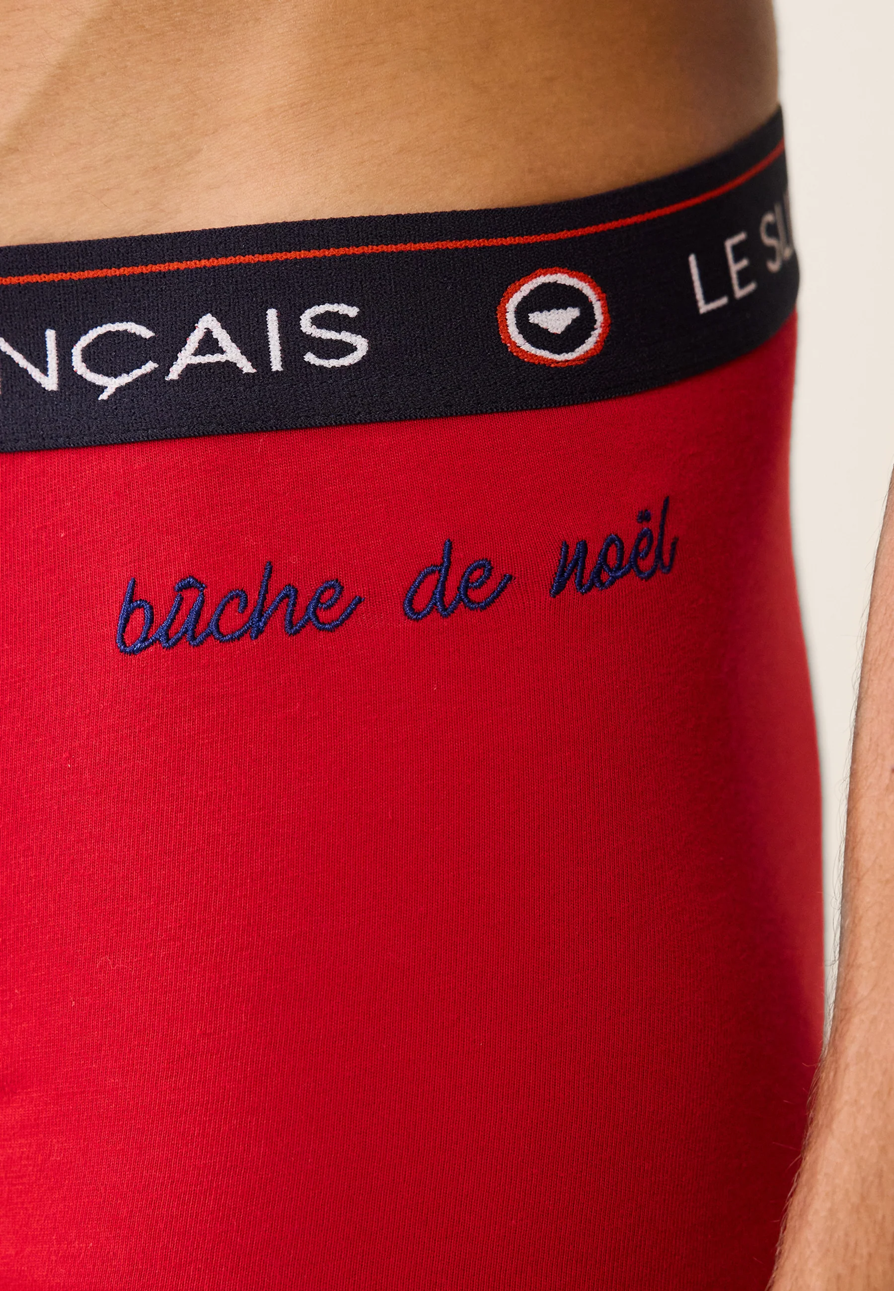 Trio de boxers en coton-Coffret Trio Boxer Redoutable Marine Rouge Brodé Bleu Jean