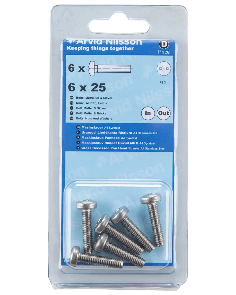 Arvid Nilsson Maskinskrue A4 PH M6 x 25 mm 6-pak