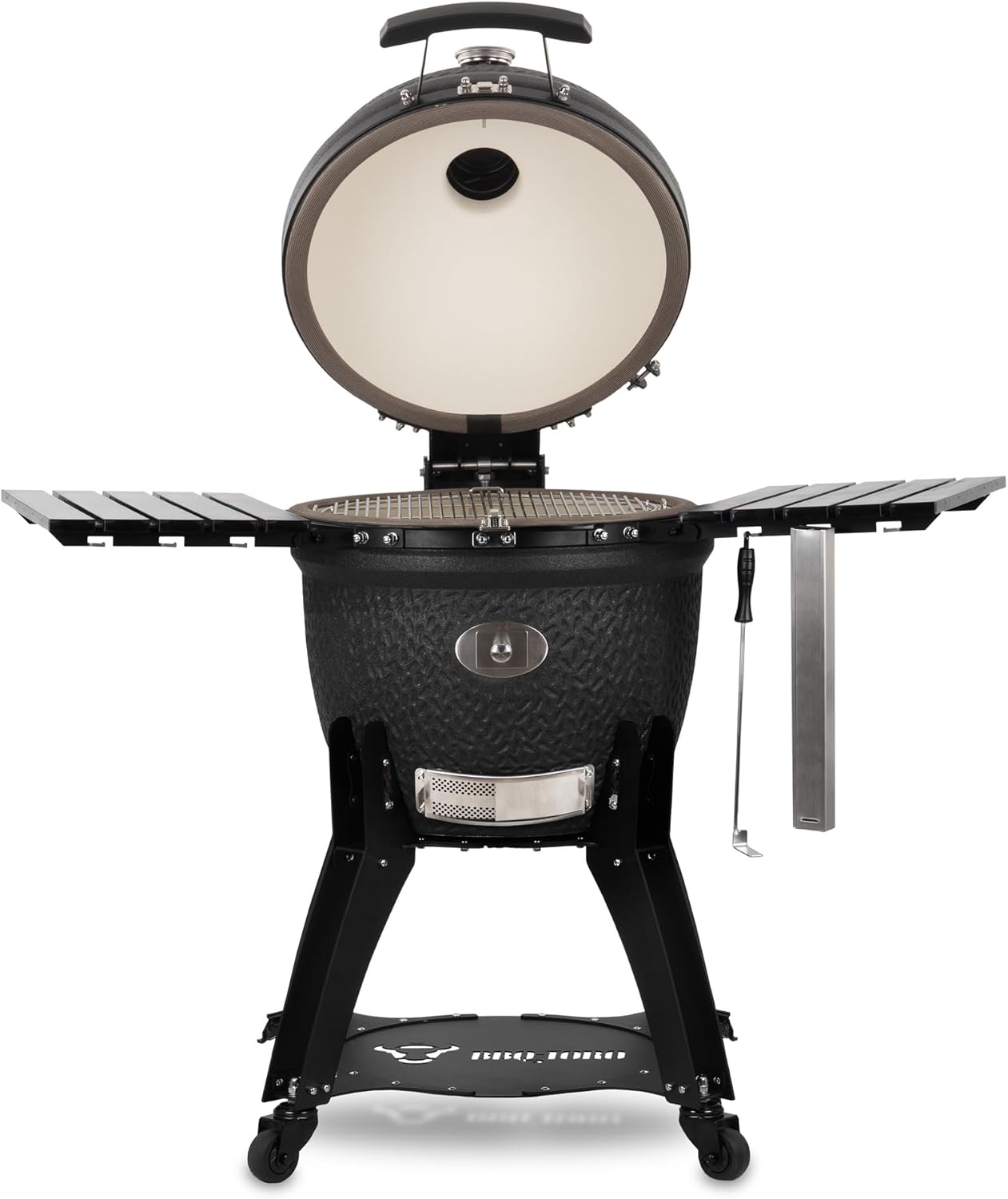 BBQ-Toro Kamado Grill Holzkohlegrill 'Yoru' Ø 56 cm mit Seitenablagen, Thermometer | matt schwarz | Bubble Frosted Glaze | Ceramic Grill mit Rollen, Keramikgrill, BBQ Keramik Grill, Kugelgrill