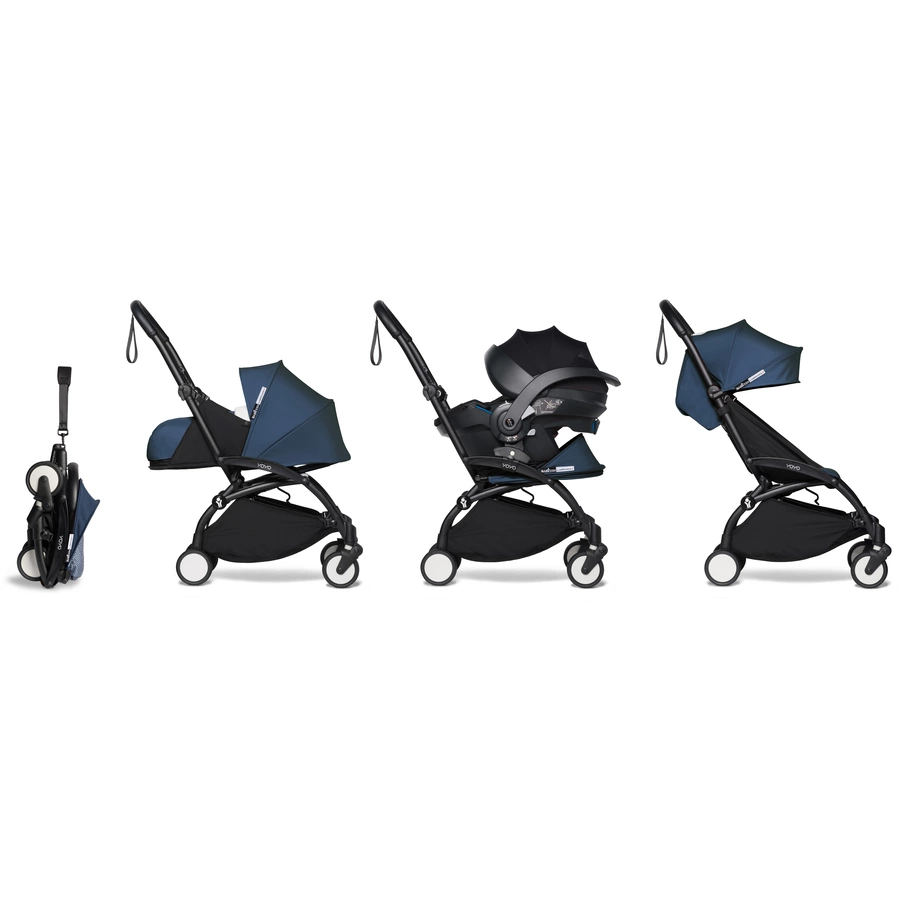 BABYZEN Kinderwagen YOYO2 6+ Black mit Textilset Air France Blue