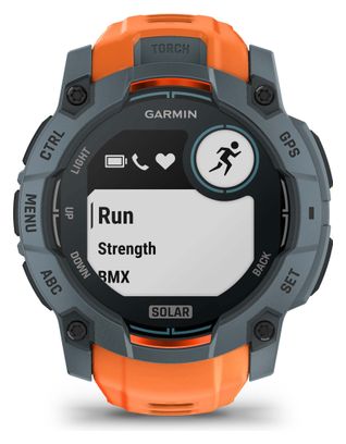 Montre GPS Garmin Instinct 3 Solar - 50 mm Bleu Twilight avec Bracelet en Silicone Orange Solstice
