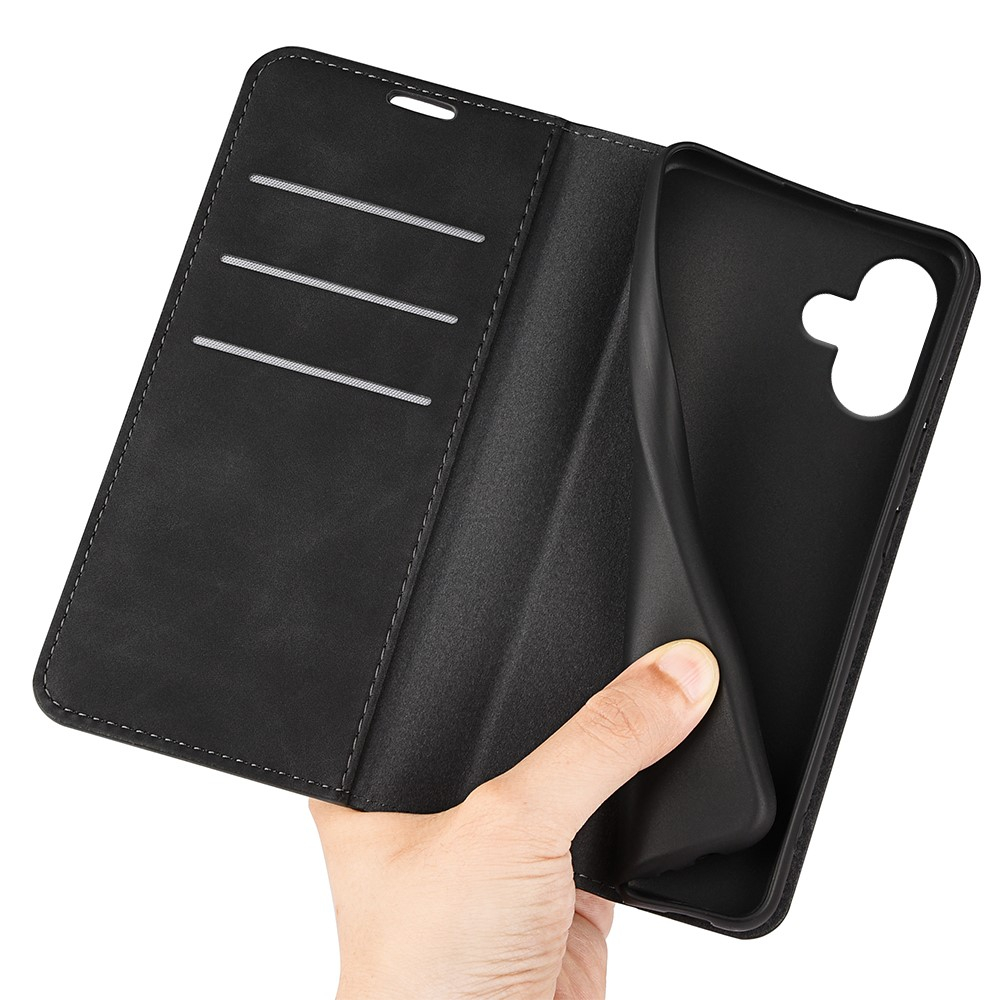 iPhone 16 Vintage Leder Tasche Flip Cover Fashion Design - Schwarz