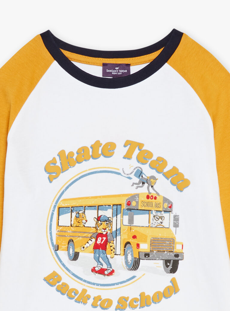T-shirt blanc à motif bus scolaire