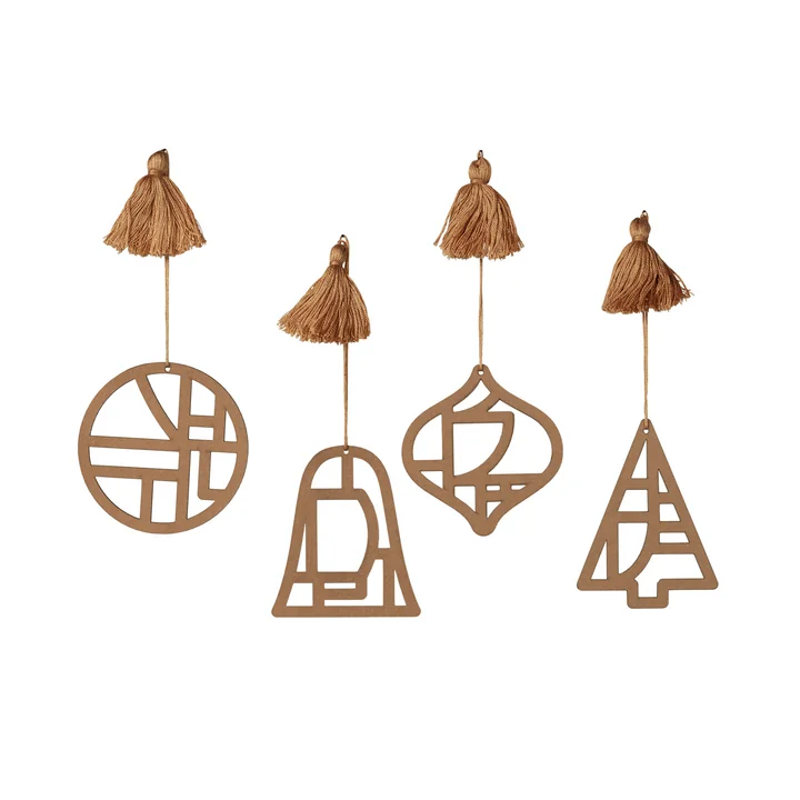 Broste Copenhagen - Christmas Fili Deko-Anhänger, Ø 8 cm, indian tan (4er-Set)