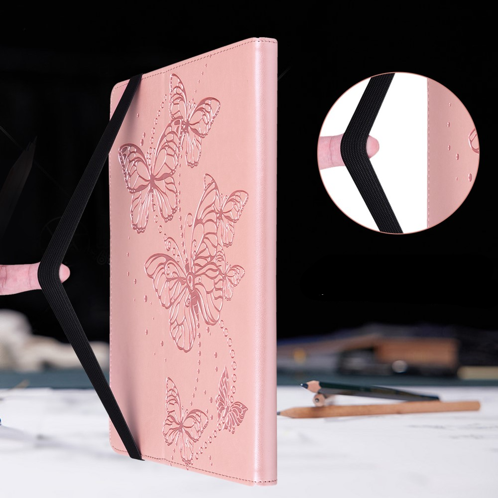Samsung Galaxy Tab A9  Plus Leder Tasche Flip Cover Butterflies Imprint   S-Pen Halterung - Roségold