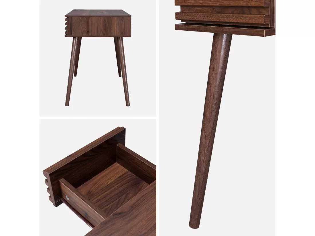 Bureau effet bois 2 tiroirs MADERE noyer. 1 casier. façade rainurées. 120 x 55 x 76.5 cm