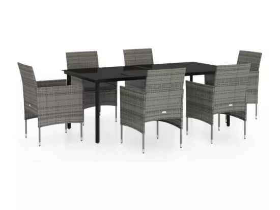 Ensemble à manger de jardin coussins 7pcs Gris et noir
