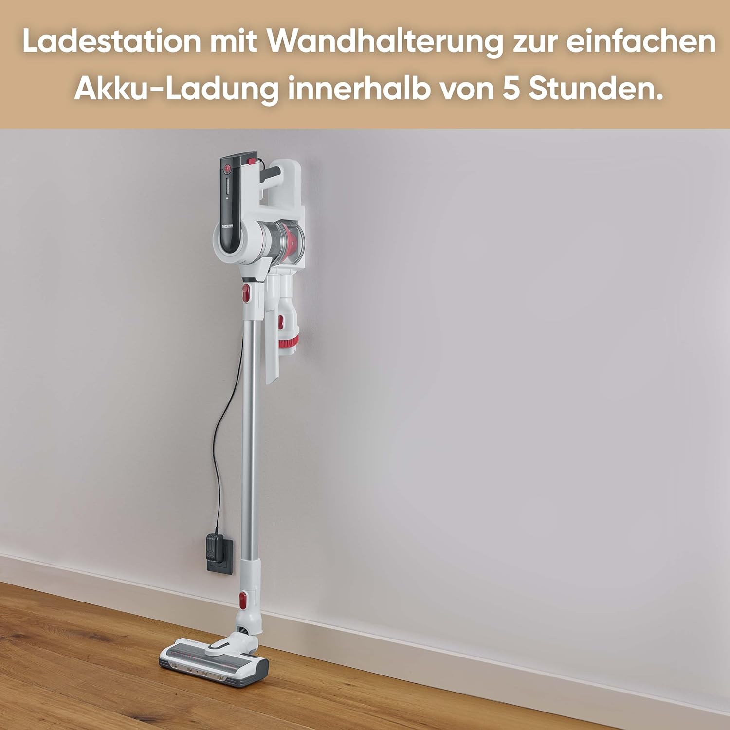SEVERIN Akku Staubsauger kabellos 60 Min Laufzeit, 2-in-1 Staubsauger für Tierhaare, ultraleicht & beutellos für Teppich, Hartböden & Auto, mit passendem Zubehör, 400 W, weiß, HV 7166