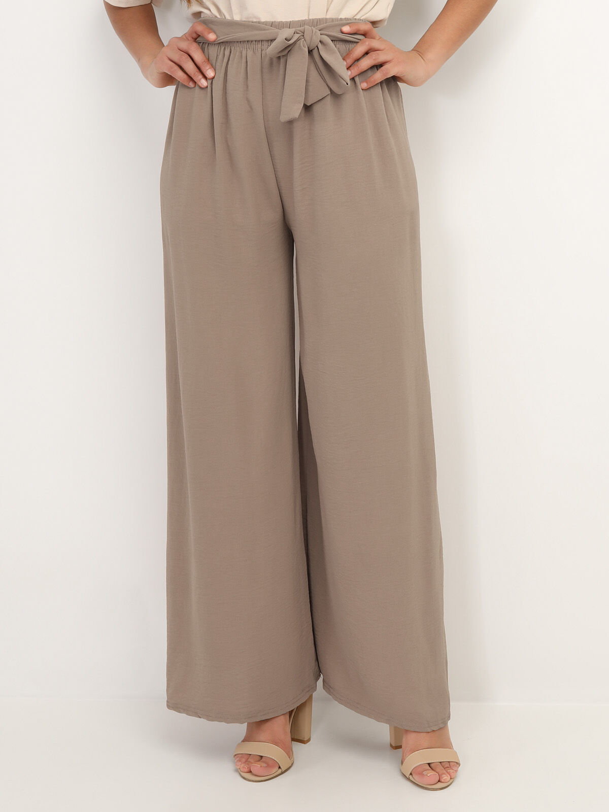 Pantalon ample ceinturé- Taupe