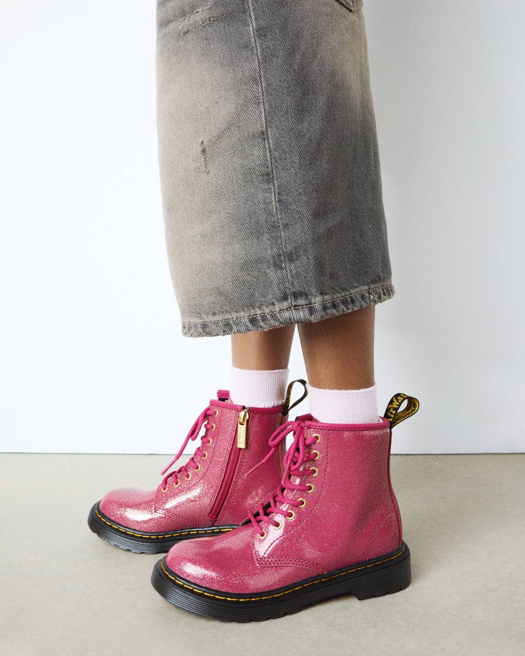 Dr. Martens 1460 Jleren veterboots fuchsia/zilver/goud