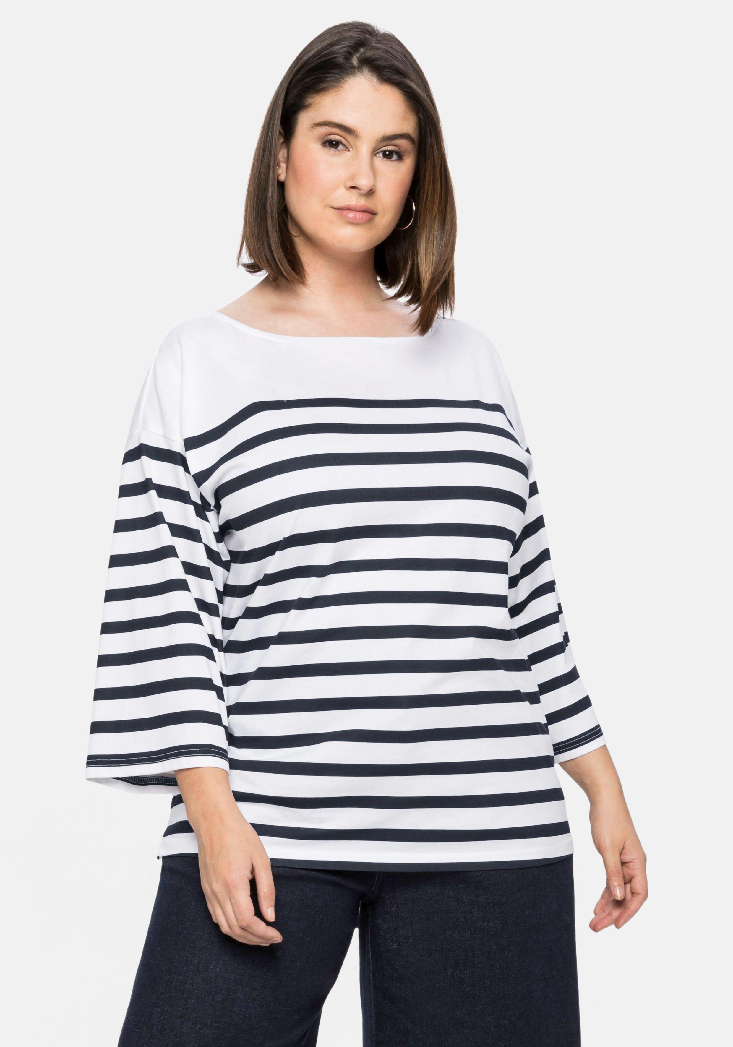 Shirt mit Ringeln und Trompeten-Ärmeln, oversized