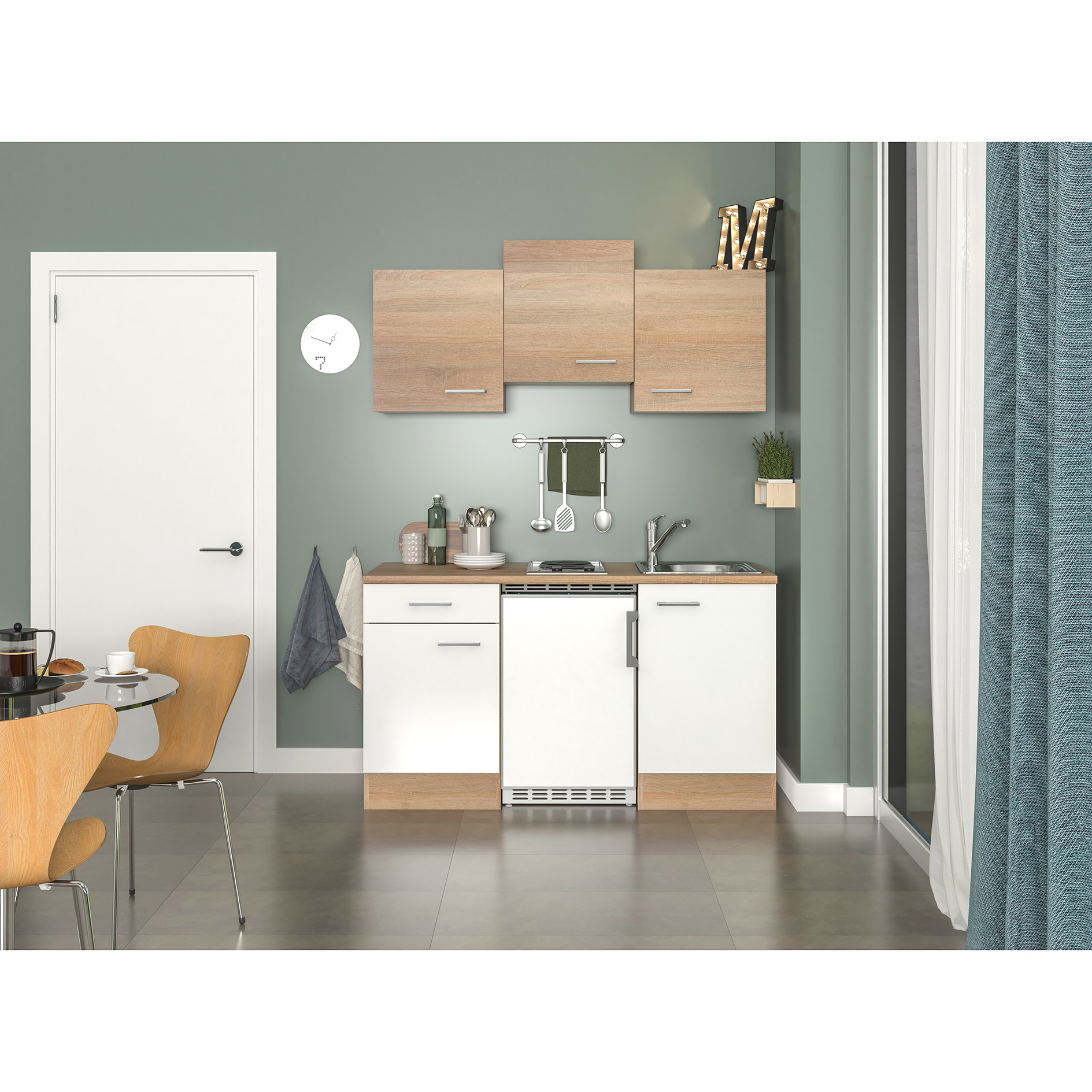 Küchenblock SAMOA - weiß - Sonoma Eiche - mit E-Geräten - 150 cm
