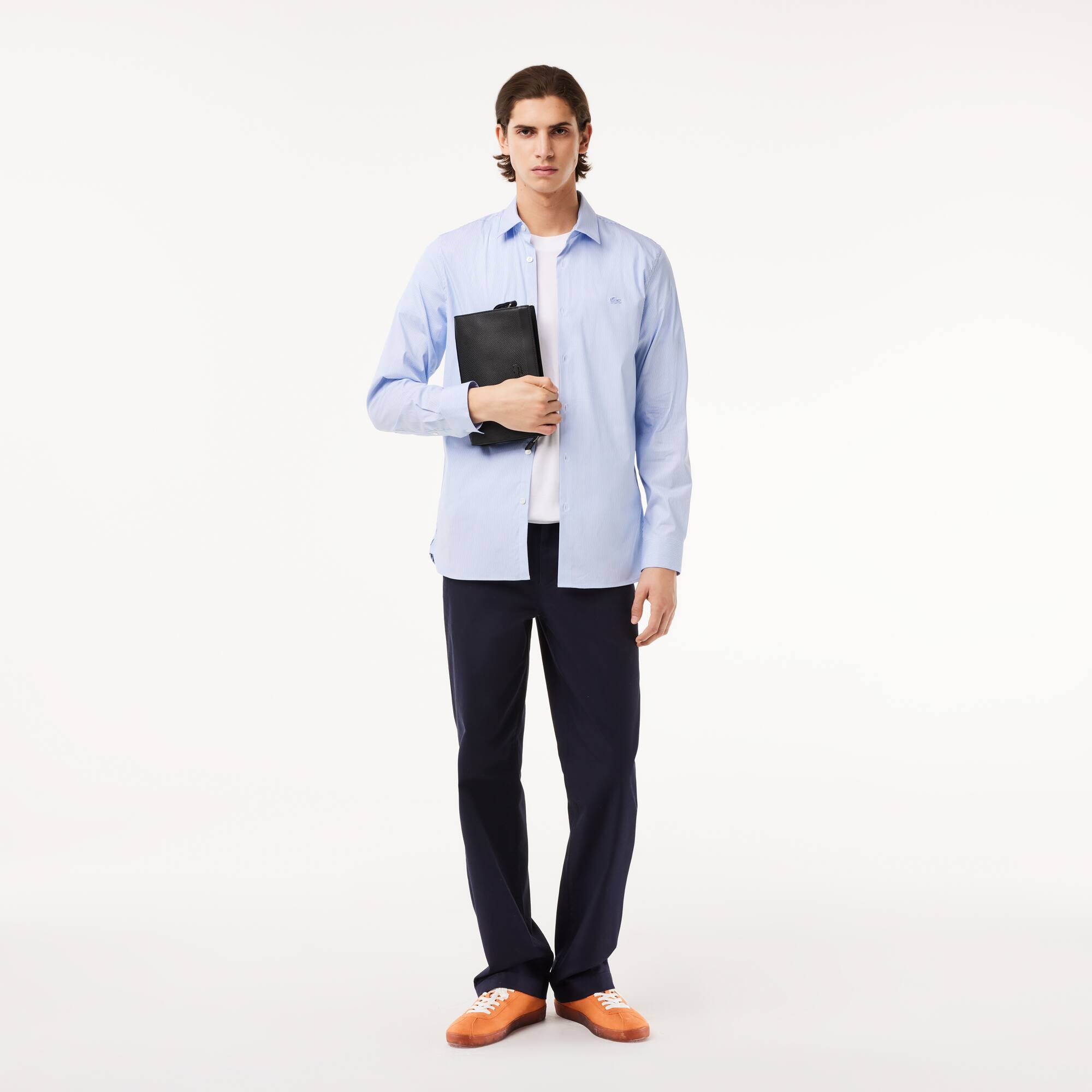 Herren LACOSTE Hemd aus gestreifter Popeline mit Stretch Lange Armel - Blau - Lacoste - Herren