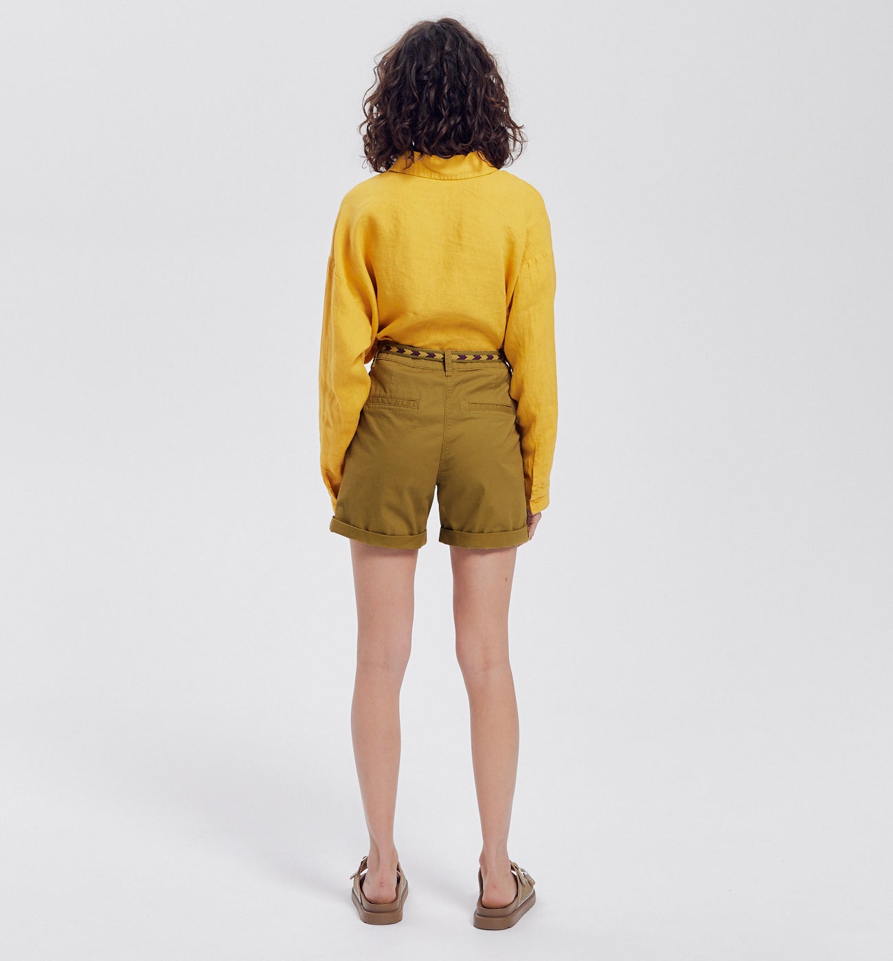 Short en toile + ceinture - Marron