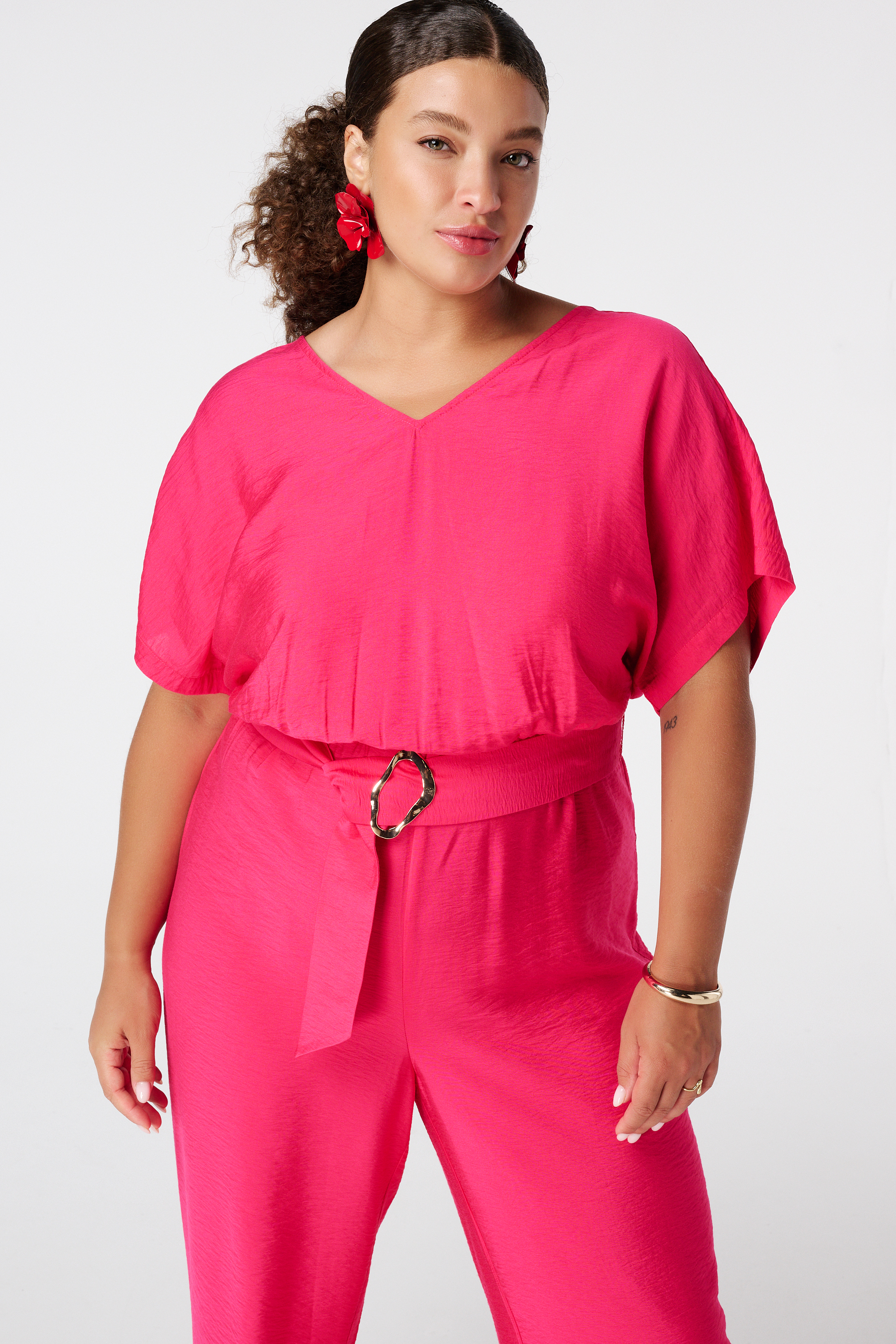 Jumpsuit met sierceintuur Fuchsia