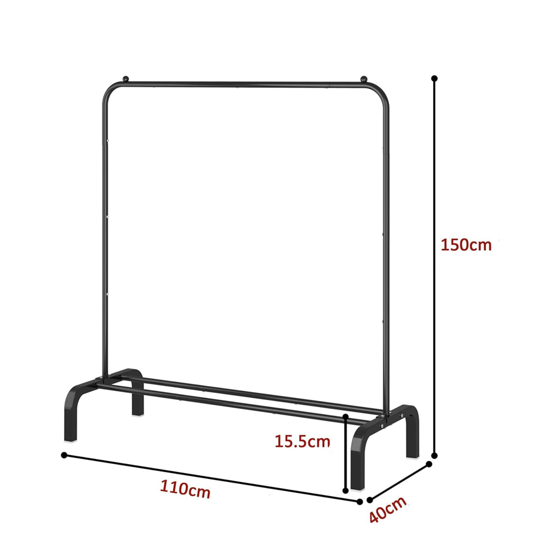 (150x110cm) Metall Kleiderstange Freistehender Kleiderständer Garderobe inkl. Schuh Ablage - Schwarz