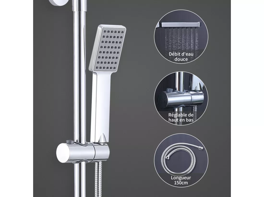 Homelody Colonne de Douche Thermostatique 2 Fonctions, Ensemble de Douche Thermostat avec Douchette, Hauteur Réglable
