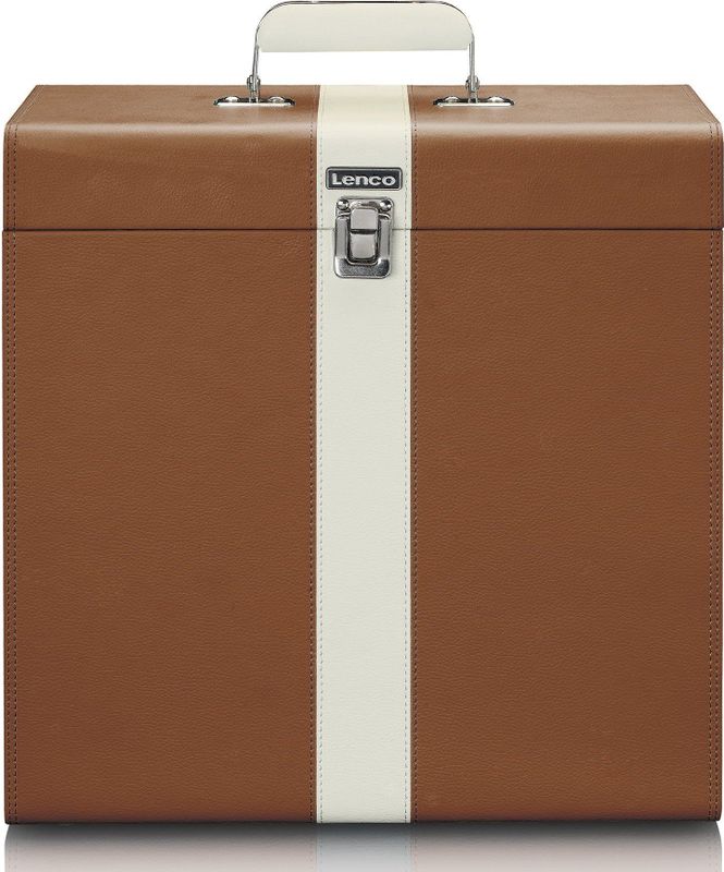 Lenco Platenkoffer - LP Opbergsysteem - Vinyl Houder voor ca. 30 platen - TTA-301BNWH - Bruin