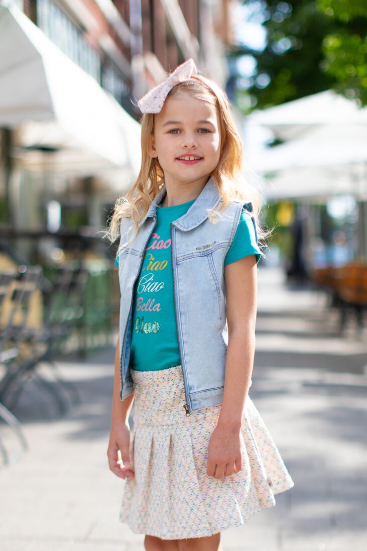 MOODSTREET ecru moodstreet minirok girls jacquard skirt pleats