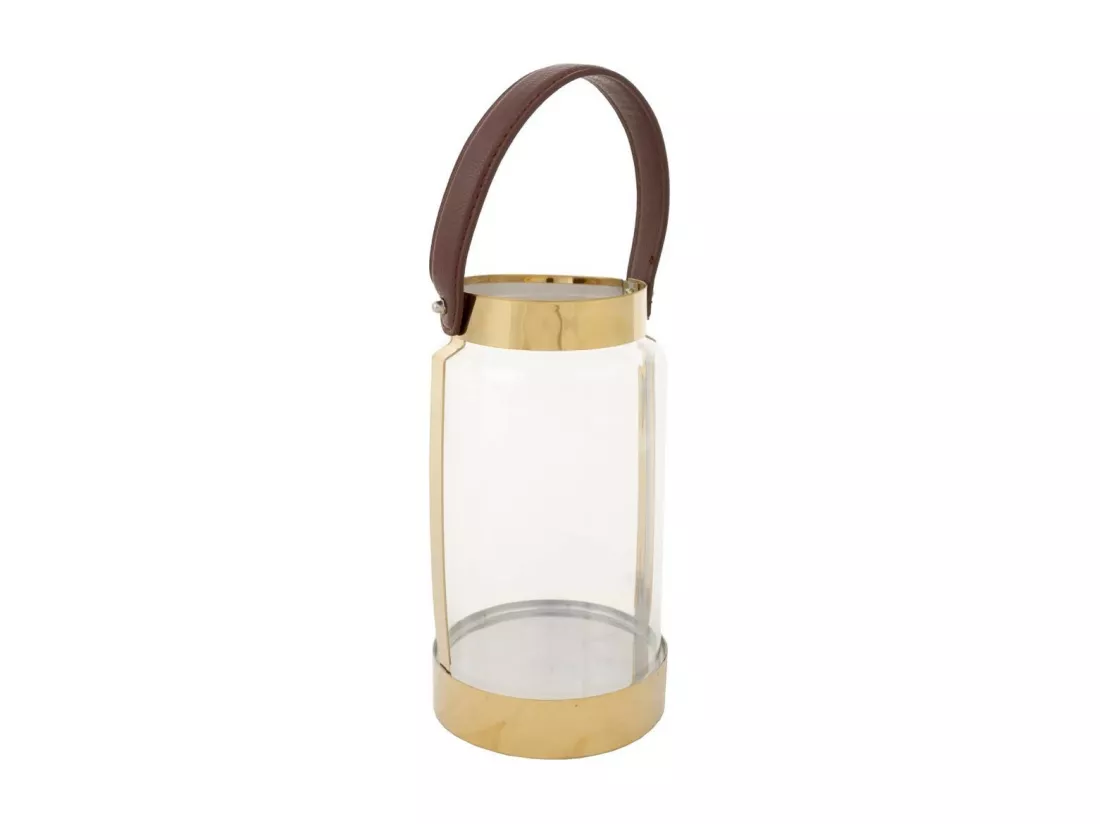 Lanterne en acier inoxydable et cristal doré 12,5x12,5x23h