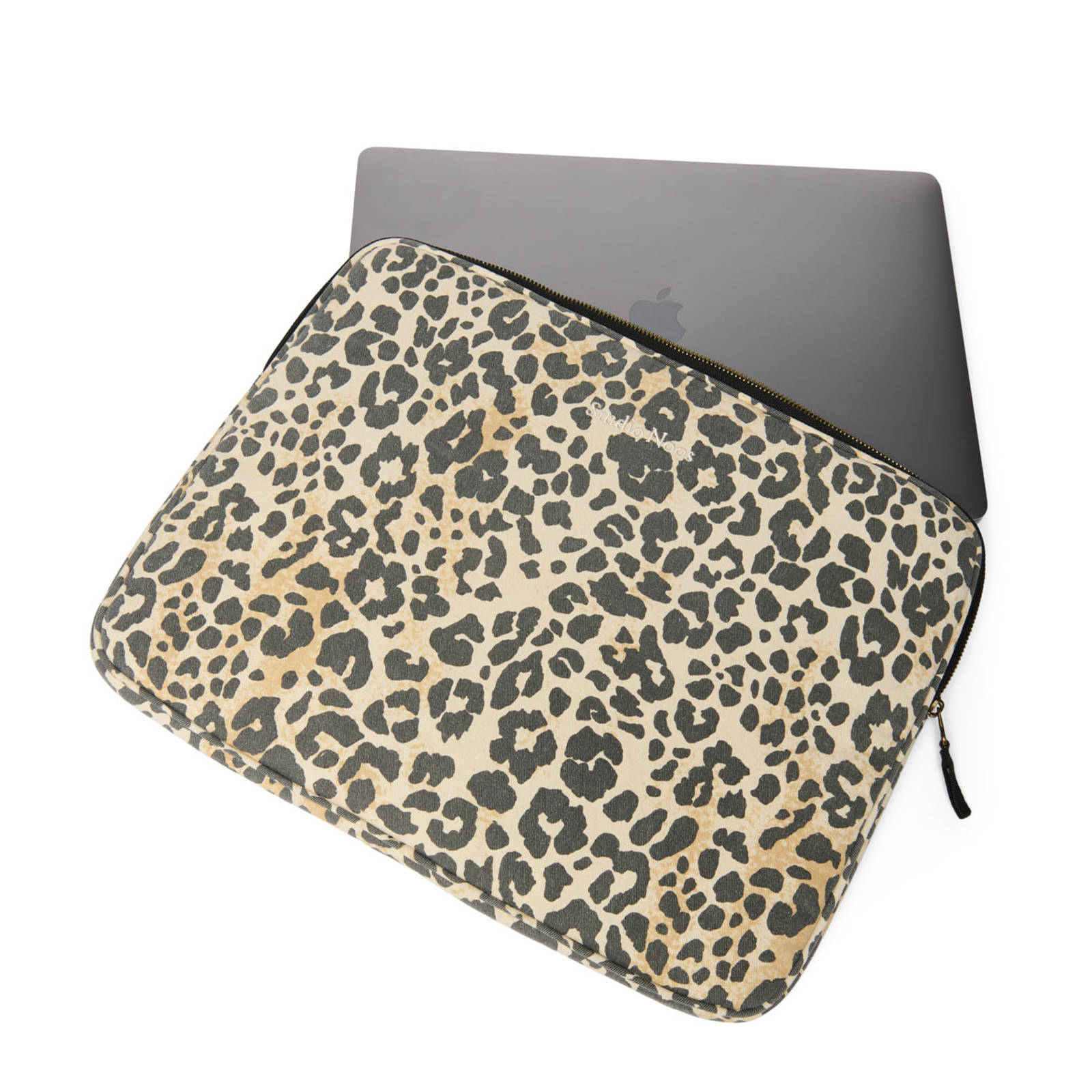 Studio Noos 15 inch laptopsleeve Soft Cotton Leopard beige/zwart