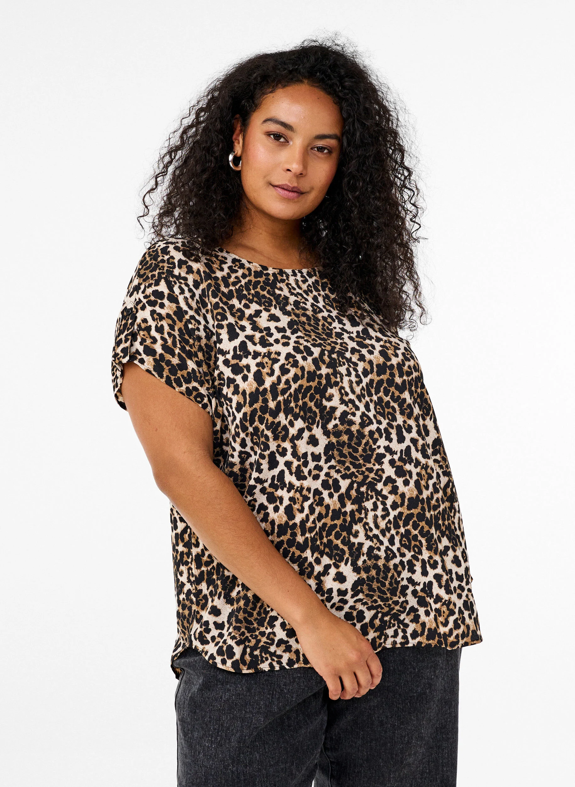 Kortærmet bluse med leopardprint