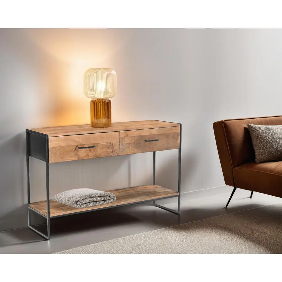 Sidetable Naturel Mangohout - Metaal - 120x35x75cm - Elin