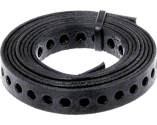 Geperforeerde en montagetape 20 mm, rol van 1,5 m, verzinkt, zwart geplastificeerd