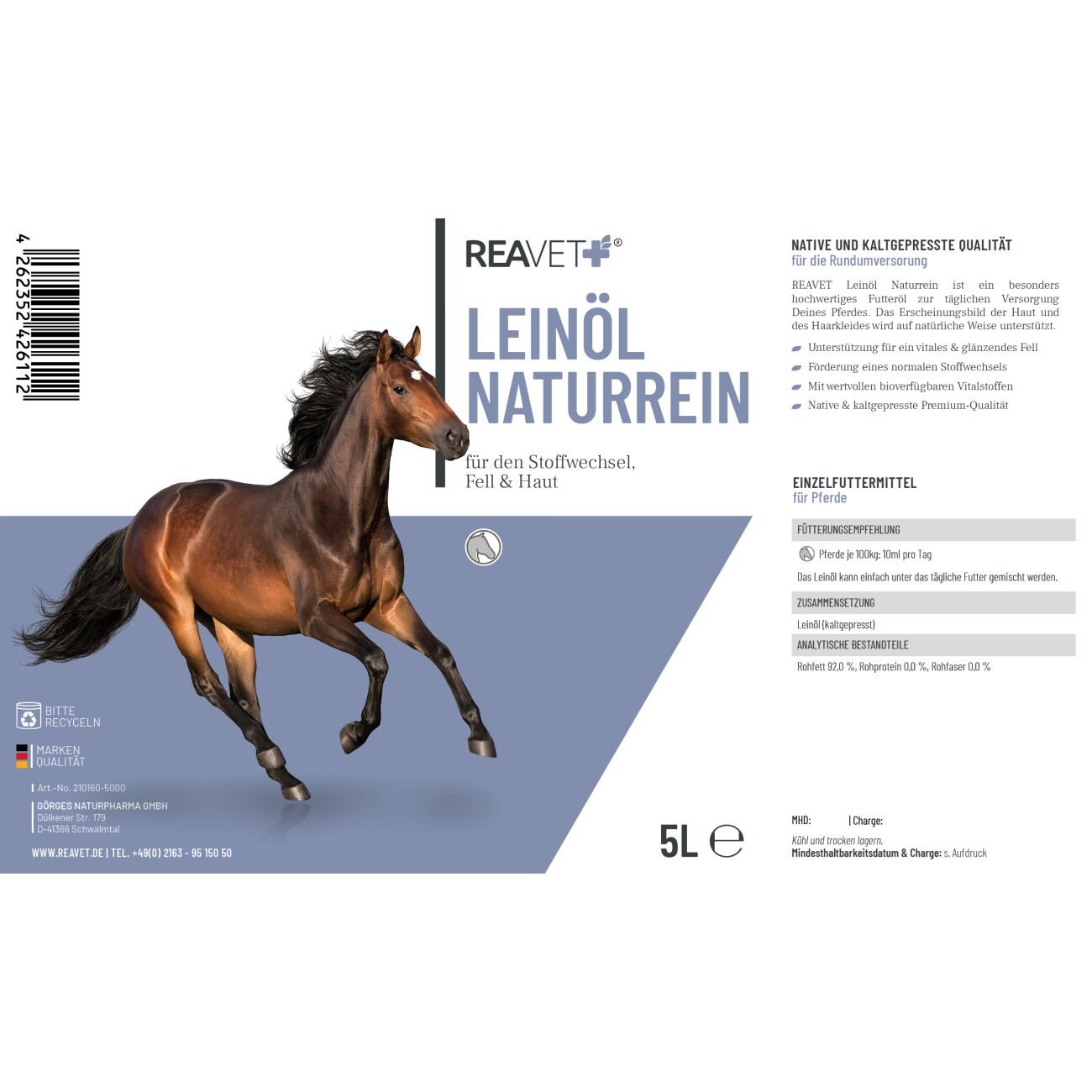 REAVET Leinöl naturrein 5L