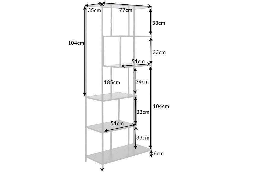 riess-ambiente Bücherregal SLIM LINE - Industrial 185cm Esche schwarz sechs Regalböden pflegeleicht