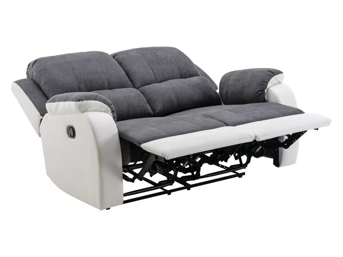 Canapé 2 places relax en microfibre et simili gris et blanc BRODY