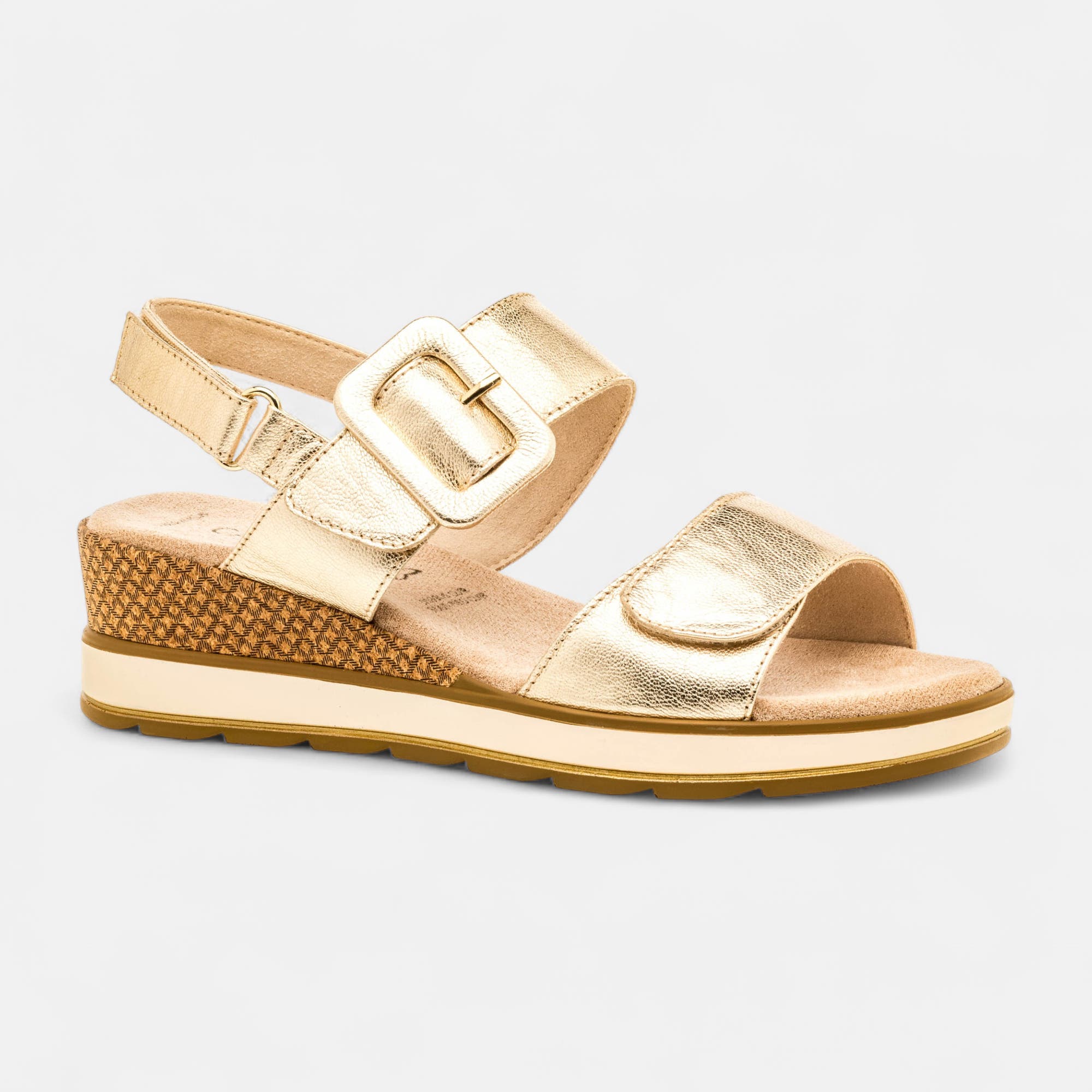 Sandales à talon compensé Femme en cuir or