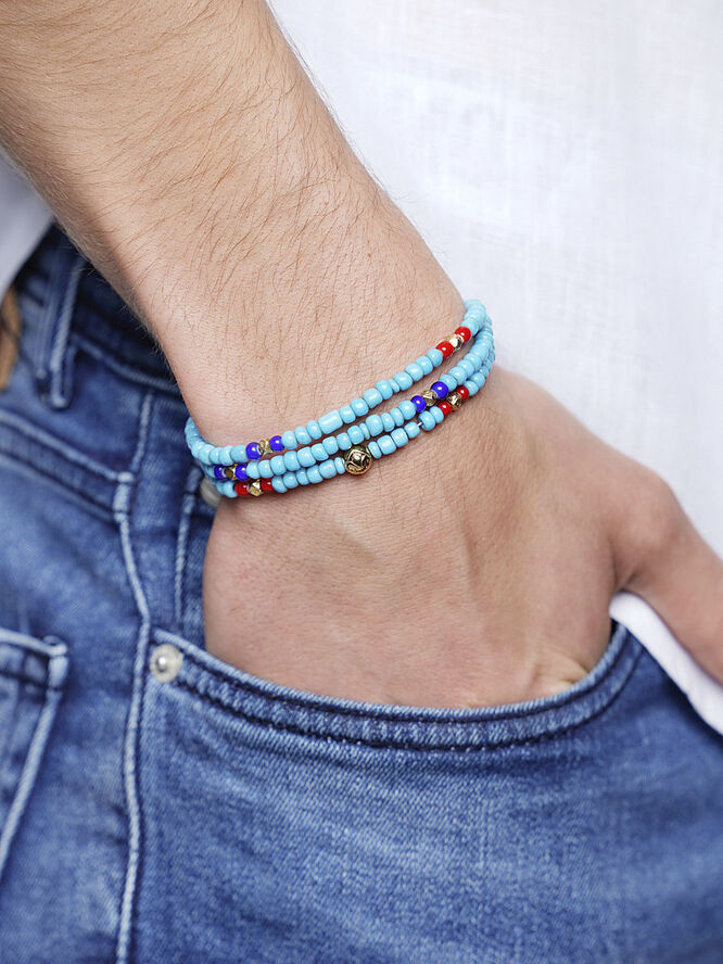 Nialaya The Mykonos Collection - Vintage Turquoise, Red, and Blue Glass Bead Multi