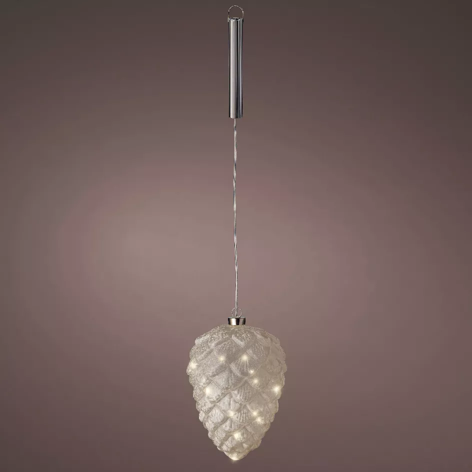 Pomme de pin lumineuse à piles 15 LED (H21 cm) Glacée blanc chaud