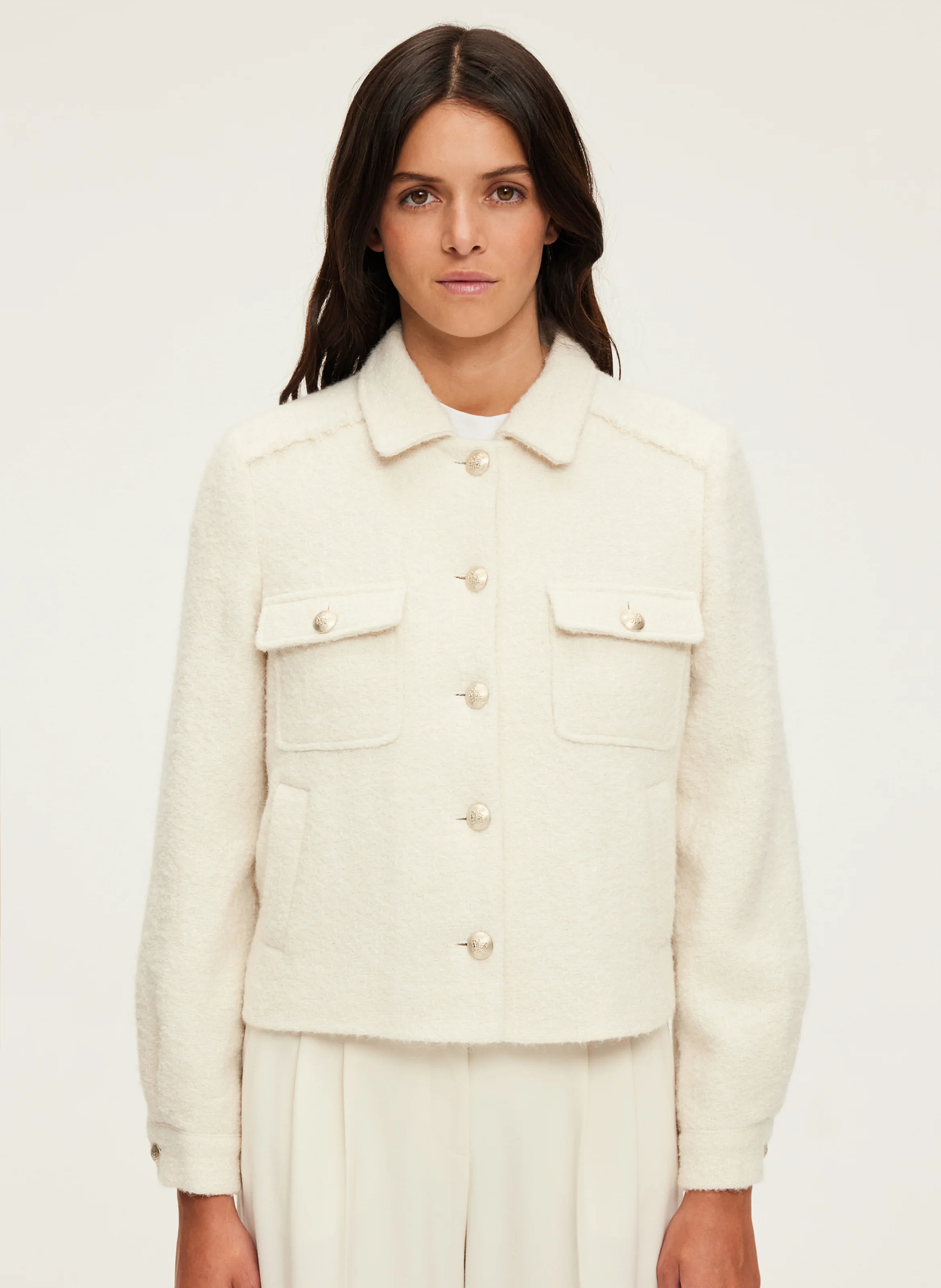 MARGUERITE - Veste courte en coton et laine mélangés | Beige