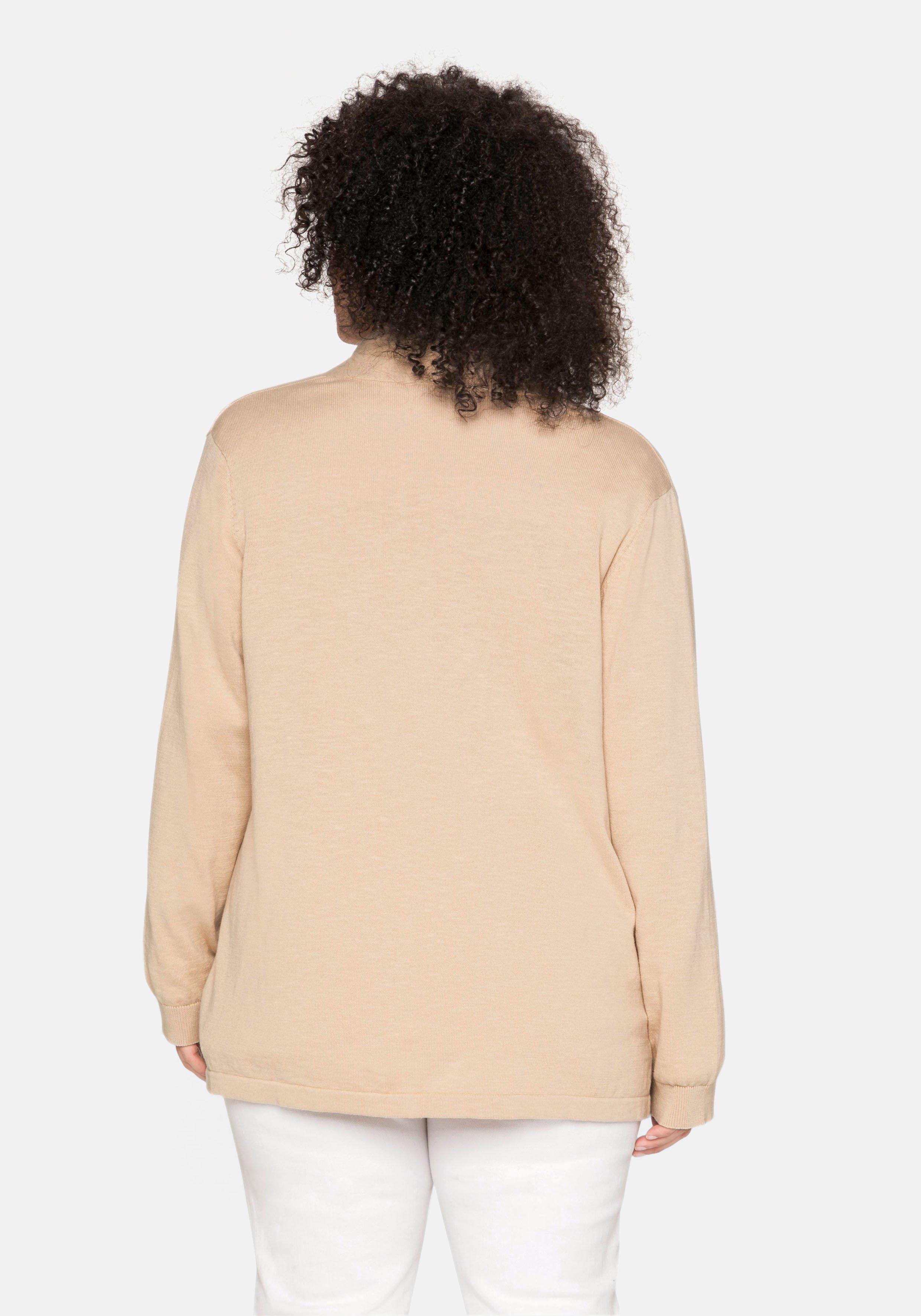 Strickjacke mit schmalem Schalkragen, offene Form