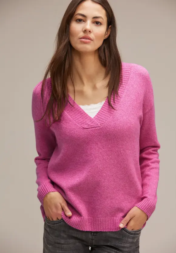 V-Ausschnitt Pullover - cozy pink melange