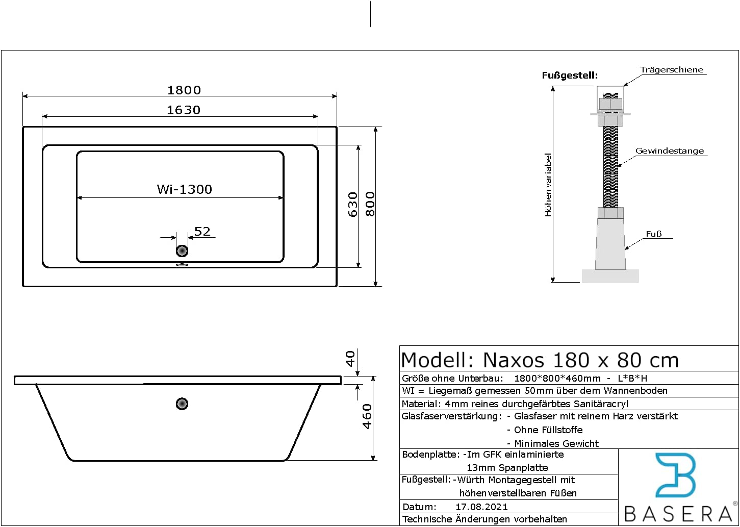 Classic Indoor Whirlpool Badewanne Naxos mit 24 Massagedüsen, Wasserfall, LED-Ambiente, Touchpanel, Bluetooth und Radio (180 x 80 x 62 cm)