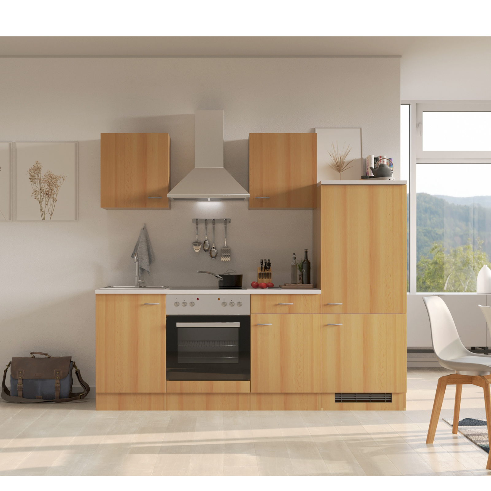 Küchenblock NANO - Buche - mit E-Geräten - 220 cm