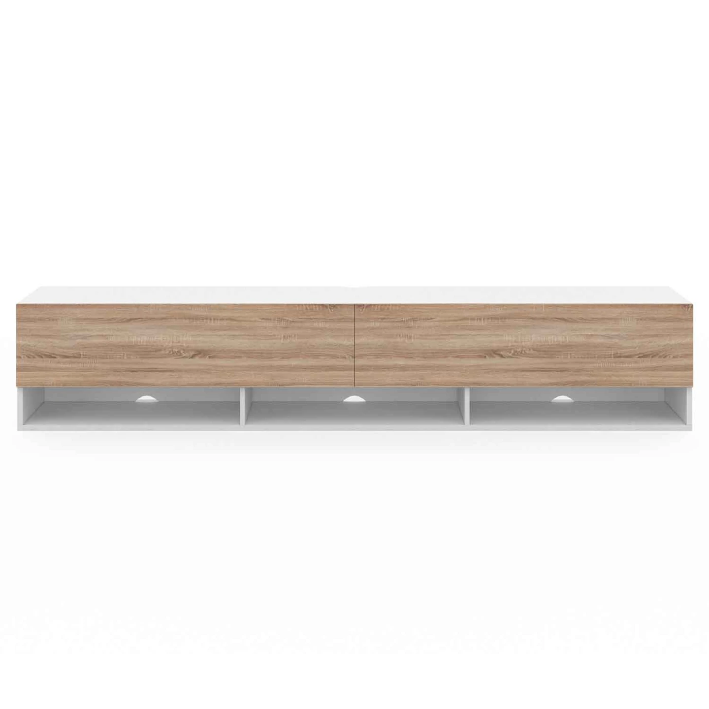 Meuble TV 180 cm suspendu ELIO 2 portes avec étagère blanc et bois