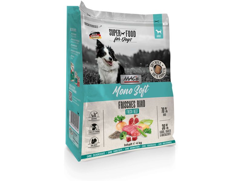 MAC's Halbfeuchtfutter Mono Soft Frisches Rind 4 kg Alleinfuttermittel für ausgewachsene Hunde