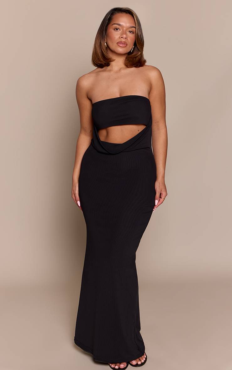 Noir Robe Maxi Moulante Bandeau Avec Détail Découpé À La Taille