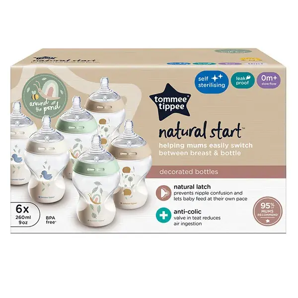 Mamadeira anticólica Tommee Tippee Natural Start, 260ml, pacote com 6 unidades.