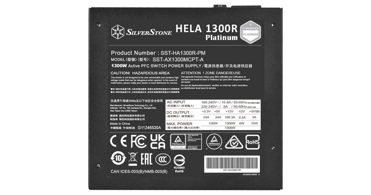 SilverStoneHELA 1300R Platinum, modulaire 1300 watt voeding   (Zwart, 8x PCIe)