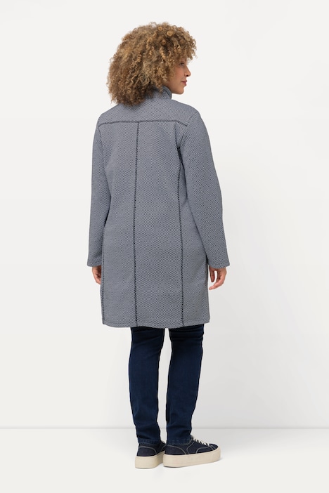 Strickfleece-Jacke, grafisches Muster, Stehkragen